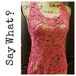 SAY WHAT?  Coral Pink Crohet Tank, Super Cute, L
